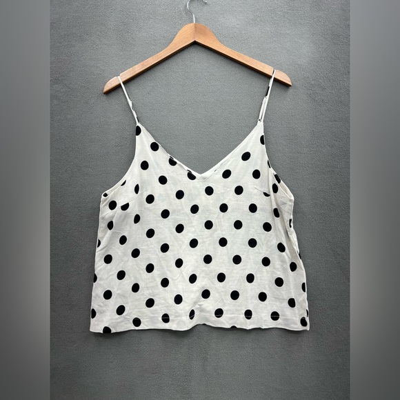 Kimi Kay Women’s Size Large Polka Dot Tank Top Cream And Black Scalloped Edge - Picture 1 of 7